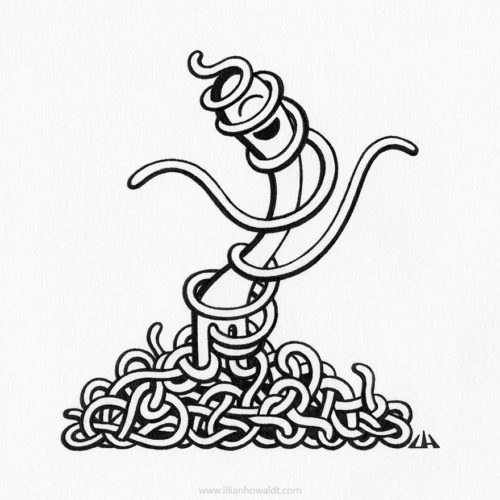 Illustration of a very happy Cyclops fork dancing in spaghetti. Yes, seriously.