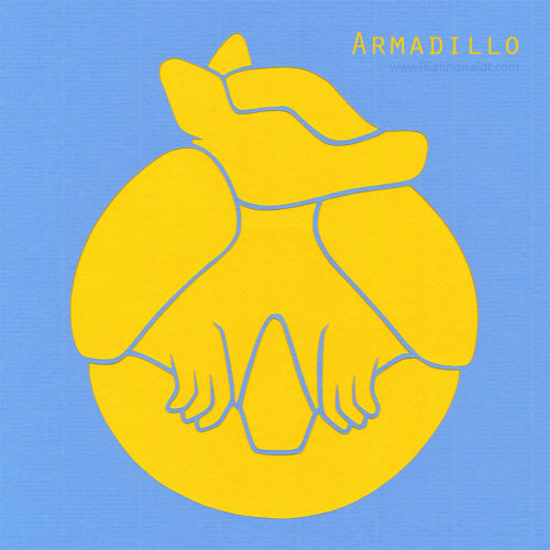 A colourful, abstract and minimalist papercut of an armadillo.