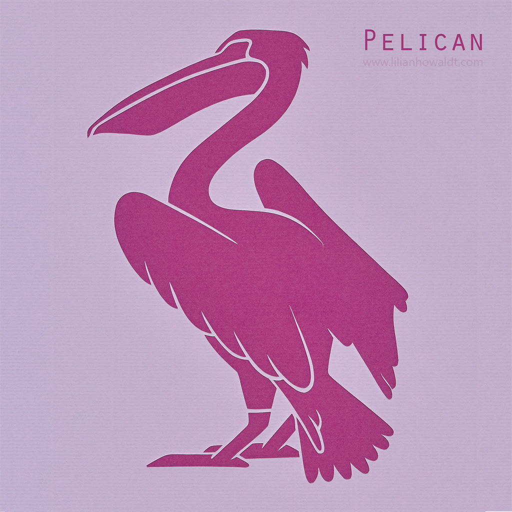 A colourful, abstract and minimalist papercut of a pelican.