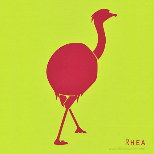 A colourful, abstract and minimalist papercut of a rhea.